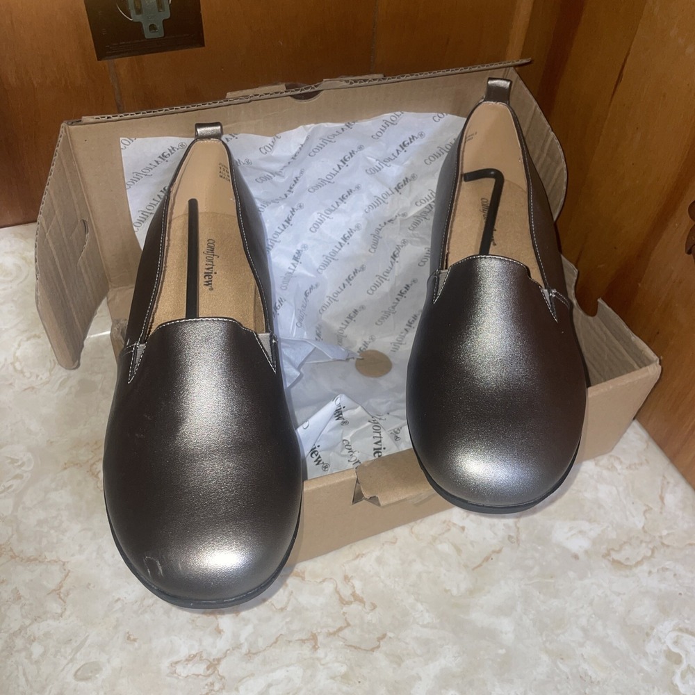 Comfort View Gun Metal Metallic Flats 12 Medium Widthโ